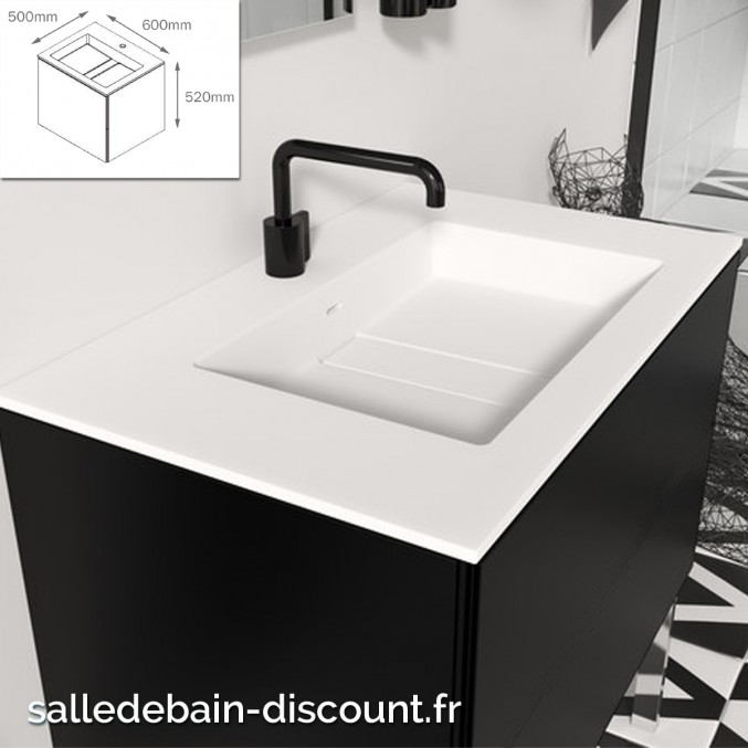resultado solapa Hacer la vida COSMIC-Meuble lavabo noir mat 60x50x52cm-vasque moulée en \"bathsto...